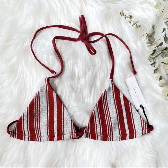Lovers & Friends String Bikini Top Kali Triangle Maroon Silver Medium - Picture 4 of 11